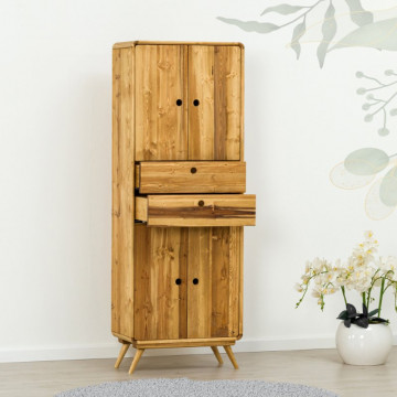 Dulap de baie Sahara, 4 usi si 2 sertare, lemn masiv rustic, 65 x 34 x 180 cm - Img 3