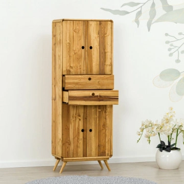 Dulap de baie Sahara, 4 usi si 2 sertare, lemn masiv rustic, 65 x 34 x 180 cm - Img 3