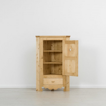 Dulap de colt Cabana cu 1 usa si 1 sertar, Lemn masiv rustic, 95 x 47 x 150 cm - Img 2
