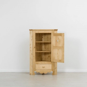 Dulap de colt Cabana cu 1 usa si 1 sertar, Lemn masiv rustic, 95 x 47 x 150 cm - Img 2