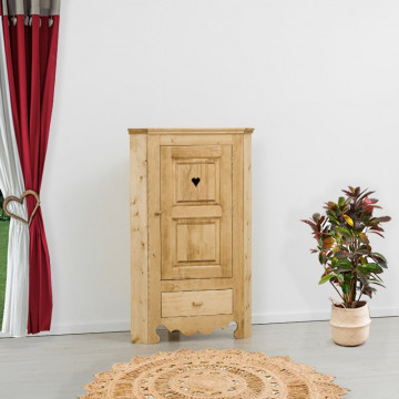 Dulap de colt Rustic Flame cu 1 usa si 1 sertar, Lemn masiv rustic, 95 x 47 x 150 cm - Img 1
