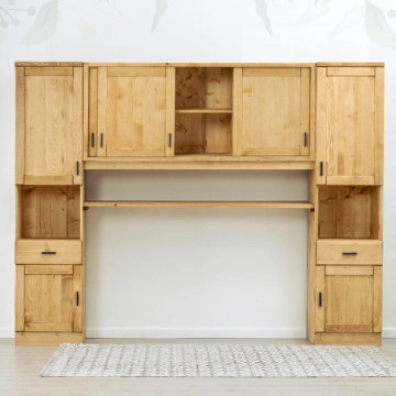 Dulap dormitor Ecuador cu 7 usi si 2 sertar, Lemn masiv rustic, 275 x 47 x 210 cm - Img 8