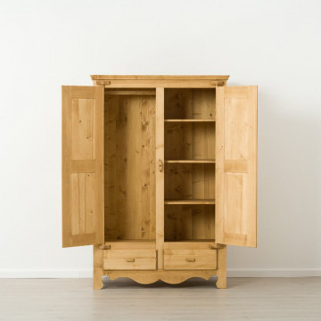 Dulap Rustic Flame cu 2 usi 2 sertare (balamale lemn), Lemn masiv rustic, 123 x 55 x 189 cm - Img 2