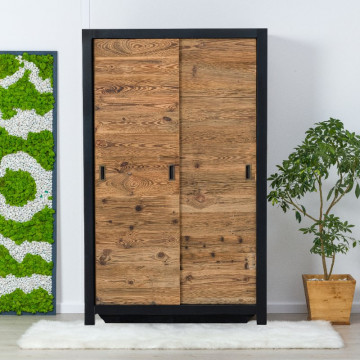 Dulap Rustic Loft 2 usi culisante, Lemn masiv rustic, 125 x 55 x 200 cm - Img 1