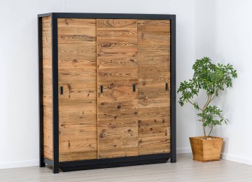 Dulap Rustic Loft 3 usi culisante, Lemn masiv rustic, 175 x 55 x 200 cm - Img 6