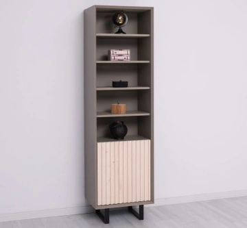Etajera / Dulapior ingust Pianno, 1 usa si 4 rafturi, lemn masiv + mdf, 57 x 40 x 200 cm