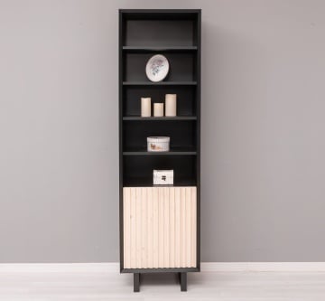 Etajera Dulapior Pianno, 1 usa si 4 rafturi, lemn masiv + mdf negru, 57 x 40 x 200 cm - Img 2