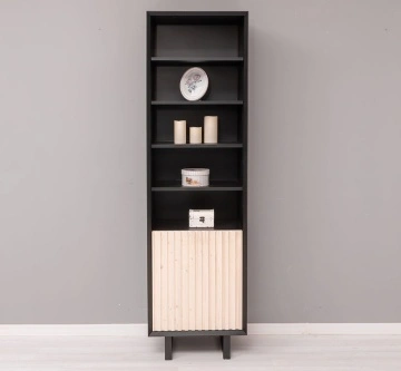 Etajera Dulapior Pianno, 1 usa si 4 rafturi, lemn masiv + mdf negru, 57 x 40 x 200 cm - Img 2