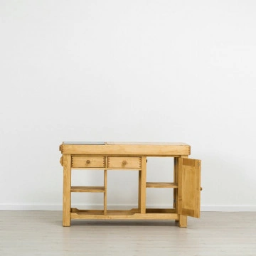 Insula de bucatarie Cabana, 1 usa si 2 sertare, lemn masiv rustic, 135 x 50 x 85 cm - Img 5