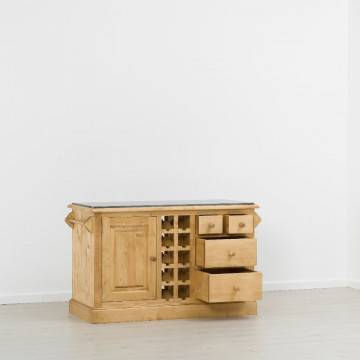 Insula de bucatarie Cabana 2 usi si 4 sertare, fata dubla, lemn masiv rustic, 134 x 62 x 85 cm - Img 5