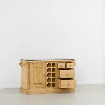Insula de bucatarie Cabana 2 usi si 4 sertare, fata dubla, lemn masiv rustic, 134 x 62 x 85 cm - Img 5