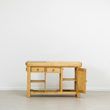Insula de bucatarie Rustic Flame, 1 usa si 2 sertare, lemn masiv rustic, 135 x 50 x 85 cm - Img 5