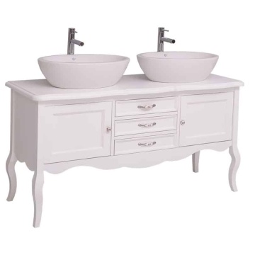 Masca lavoar dublu lemn masiv Shabby Rustic, 2 usi si 3 sertare, 150 x 54 x 75 cm - Img 8