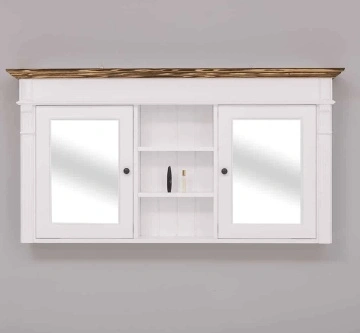 Mobilier baie suspendat, doua usi cu oglinda lemn masiv, 154 x 22.5 x 80 cm
