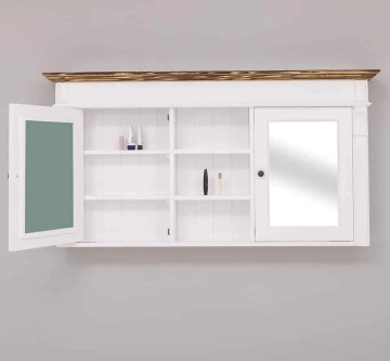 Mobilier baie suspendat, doua usi cu oglinda lemn masiv, 154 x 22.5 x 80 cm - Img 4