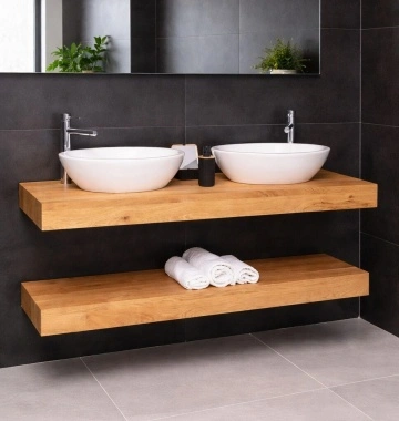 Mobilier de baie dublu lemn masiv de stejar Magic Oak, suspendat, 150 x 50 x 10 cm