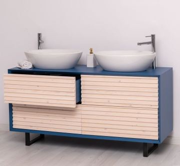 Mobilier de baie dublu lemn masiv Pianno cu 4 sertare, 150 x 50 x 76 cm