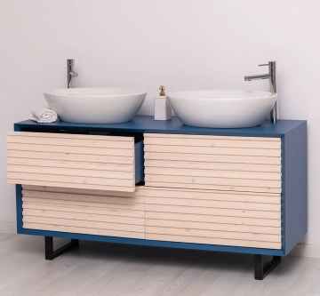 Mobilier de baie dublu lemn masiv Pianno cu 4 sertare, 150 x 50 x 76 cm