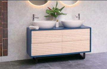 Mobilier de baie dublu lemn masiv Pianno cu 4 sertare, 150 x 50 x 76 cm - Img 7