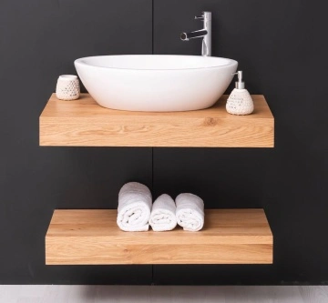Mobilier de baie lemn masiv de stejar Magic Oak, suspendat, 80 x 50 x 10 cm - Img 3