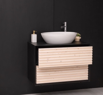 Mobilier de baie lemn masiv Pianno cu 2 sertare, suspendat, 90 x 50 x 61.4 cm - Img 2