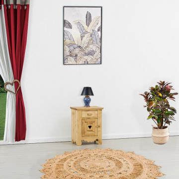 Noptiera Rustic Flame, 1 usa si 1 sertar lemn masiv rustic, 46 x 35 x 60 cm - Img 1