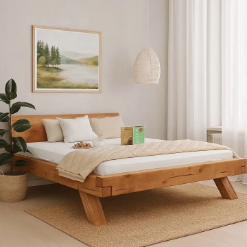Pat lemn masiv Decebal grinzi solide, 140 cm, 160 cm, 180 cm sau 200 x 200 cm