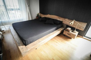 Pat lemn masiv pin model Samara, grinzi solide rustice, 140 cm, 160 cm, 180 cm sau 200 x 200 cm - Img 7