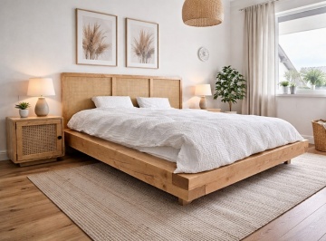 Pat lemn masiv Rattan, 140 cm, 160 cm, 180 cm sau 200 cm - 140 x 200 cm