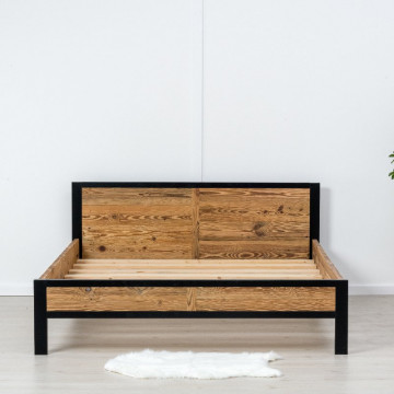 Pat Rustic Loft , Lemn masiv rustic, 90 cm, 140 cm, 160 cm sau 180 x 200 cm - Img 3