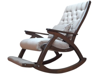 Scaun Balansoar Lemn Masiv Agapia, tapiterie catifelata Alba si cadru maro, 100 x 72 x 110 cm - Img 2