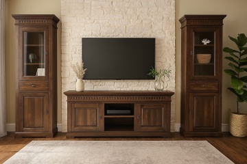 Set mobila living Colonial din lemn masiv tei, 5 piese, finisaj maro - Img 2
