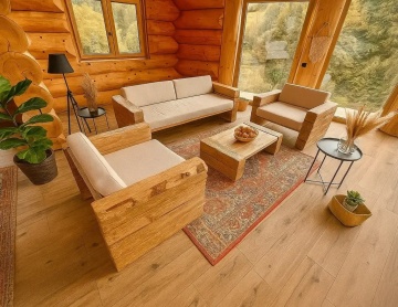 Set Mobilier Savanah din grinzi solide de lemn masiv pin + tapiterie textil - Img 3