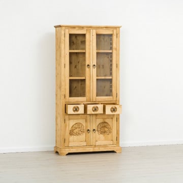 Vitrina 4 usi si 3 sertare Ursul Carpatin, Lemn masiv rustic, 100 x 38 x 200 cm - Img 2