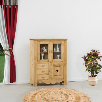 Vitrina Cabana cu 3 usi 3 sertare, Lemn masiv rustic, 100 x 45 x 130 cm