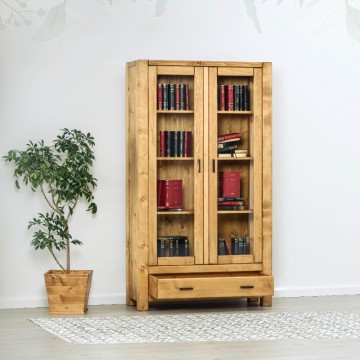Vitrina Ecuador cu 2 usi si 1 sertar, Lemn masiv rustic, 110 x 40 x 195 cm - Img 4