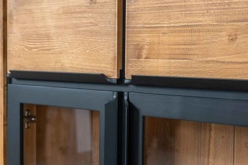 Vitrina Lemn masiv Mexicana, 2 usi sticla, 2 usi si 2 sertare, 85 x 40 x 200 cm - Img 7
