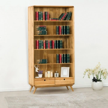 Biblioteca cu 2 sertare si 4 etajere Sahara, Lemn masiv rustic, 100 x 40 x 200 cm