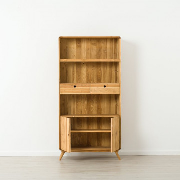 Biblioteca cu 2 usi 2 sertare Sahara, Lemn masiv rustic, 100 x 40 x 200 cm - Img 4