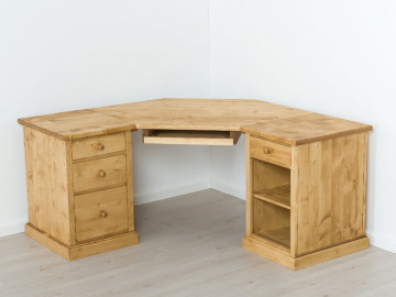 Birou de colt Cabana cu 4 sertare si nisa, lemn masiv rustic, 221 x 122 x 77 cm - Img 2