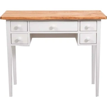 Birou Dolce Toscana cu 5 sertare lemn masiv tei, alb unt + natur antik, 100 x 48 x 80 cm - Img 5