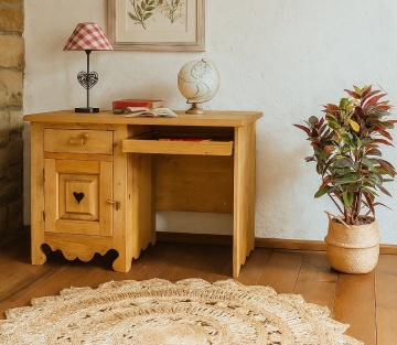 Birou Rustic Flame, 1 usa si 1 sertar, lemn masiv rustic, 110 x 65 x 76 cm - Img 1