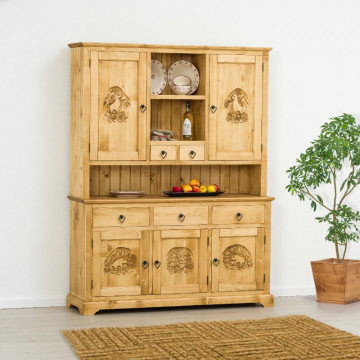 Bufet 5 usi si 5 sertare Rustic Chalet, Lemn masiv rustic, 153 x 38/46 x 200 cm