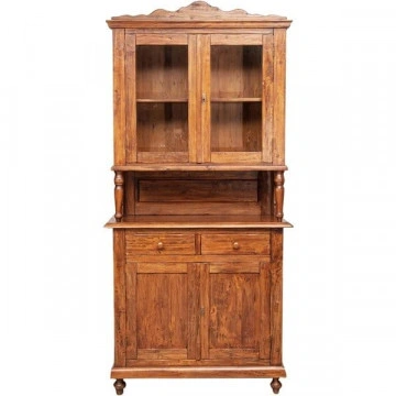 Bufet cu vitrina Dolce Toscana lemn masiv tei, nuc antik, 107 x 43 x 238 cm - Img 2