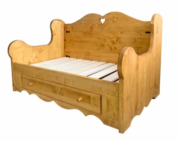 Canapea Cabana Rustica lemn masiv, model cu sertar si tapiterie, 148 x 92 x 90 cm - Img 3