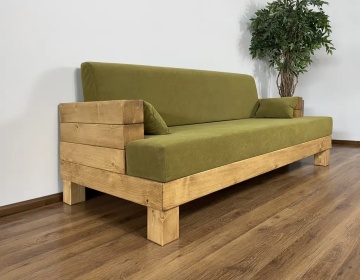 Canapea Rustic Cabana lemn masiv, cu tapiterie, 204 x 91 x 63 cm