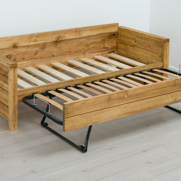 Canapea Rustica Colibri, model extensibil cu tapiterie, Lemn masiv rustic, 206 x 88 x 72 cm - Img 7