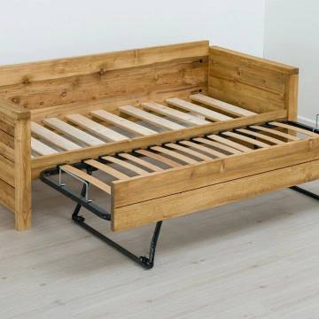 Canapea Rustica Colibri, model extensibil cu tapiterie, Lemn masiv rustic, 206 x 88 x 72 cm - Img 7