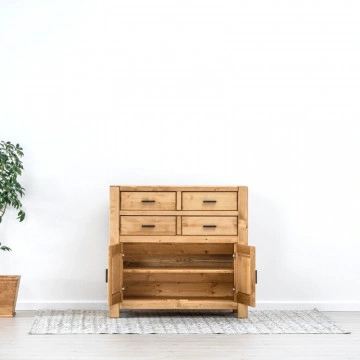 Comoda 2 usi si 4 sertare Ecuador, Lemn masiv rustic, 110 x 50 x 105 cm - Img 2