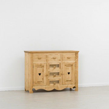 Comoda Cabana cu 2 usi 6 sertare, Lemn masiv rustic, 149 x 47 x 96 cm - Img 5